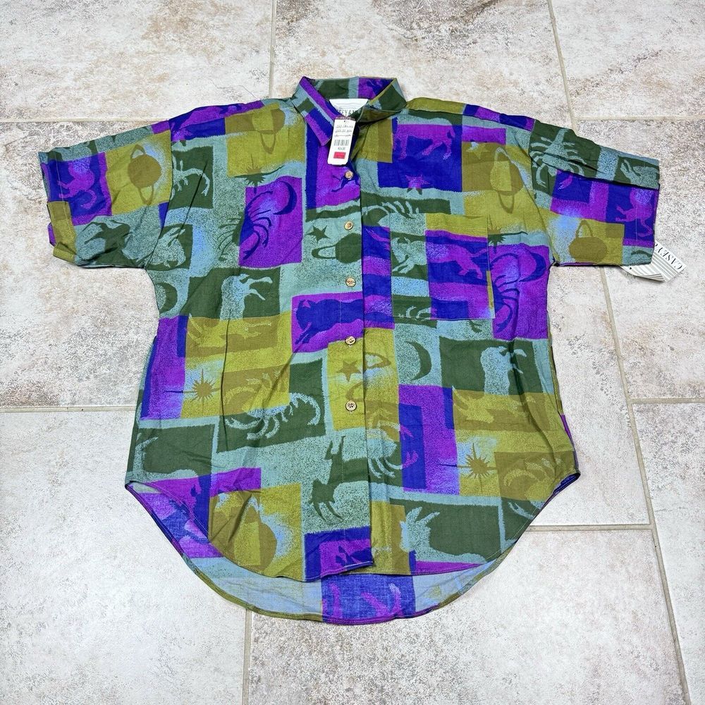 Vintage Casey & Max Shirt Womens Small Short Sleeve Button‎ Colorblock Deadstock